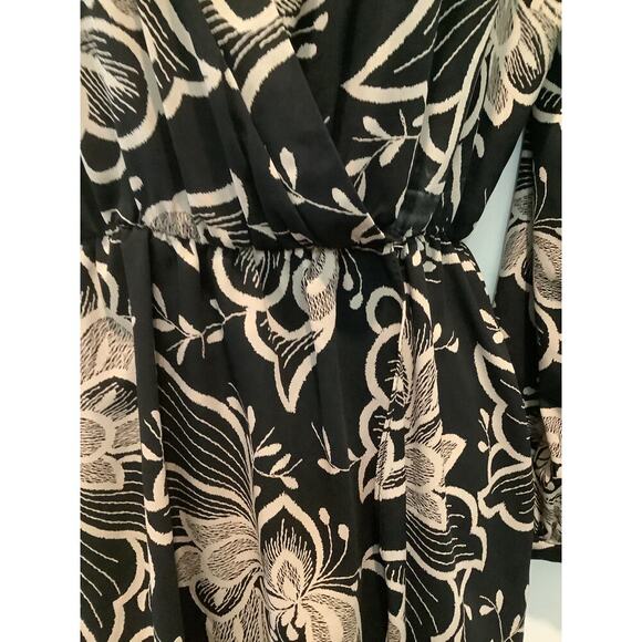 AKIRA CHICAGO BLACK LABEL BLACK FLORAL PRINT FAUX WRAP MINI DRESS S - Picture 6 of 9